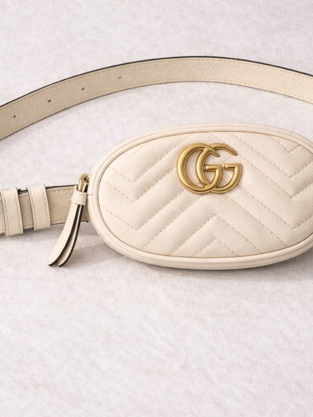 Gucci Cream Quilted GG Marmont Leather Crossbody Belt Bag